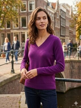 Banana Republic Women's Purple Merino Wool Blend V-Neck Sweater Size Large